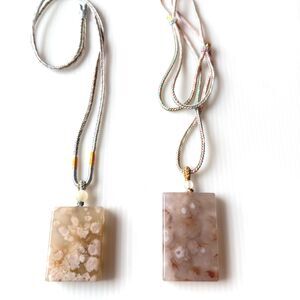 Pink Icy cream untreated floral pattern Agate Peace pendant necklace protection